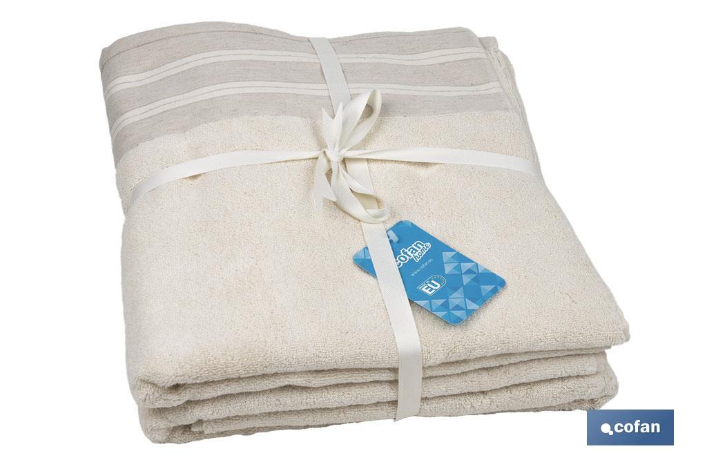 Conjunto de 2 toalhas de cor nature com 600 g/m2 | Gama Inspiración | Conjunto de toalhas 95% algodão e 5% linho  - Cofan