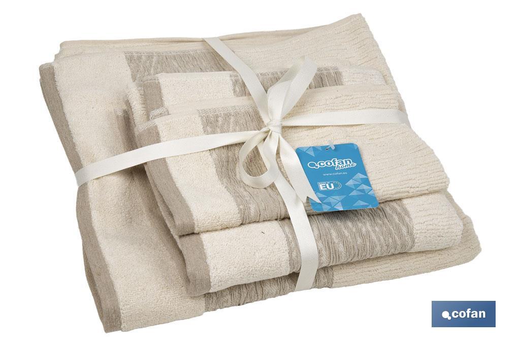 Conjunto de 3 toalhas de cor nature com 600 g/m2 | Gama Alma | Conjunto de toalhas de 95% algodão e 5% linho - Cofan
