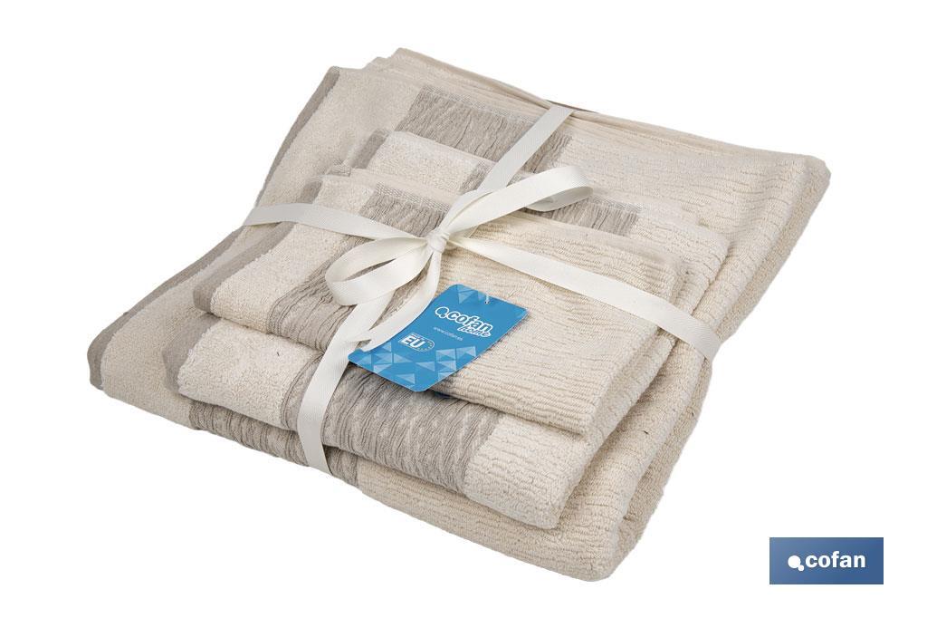 Conjunto de 3 toalhas de cor nature com 600 g/m2 | Gama Alma | Conjunto de toalhas de 95% algodão e 5% linho - Cofan