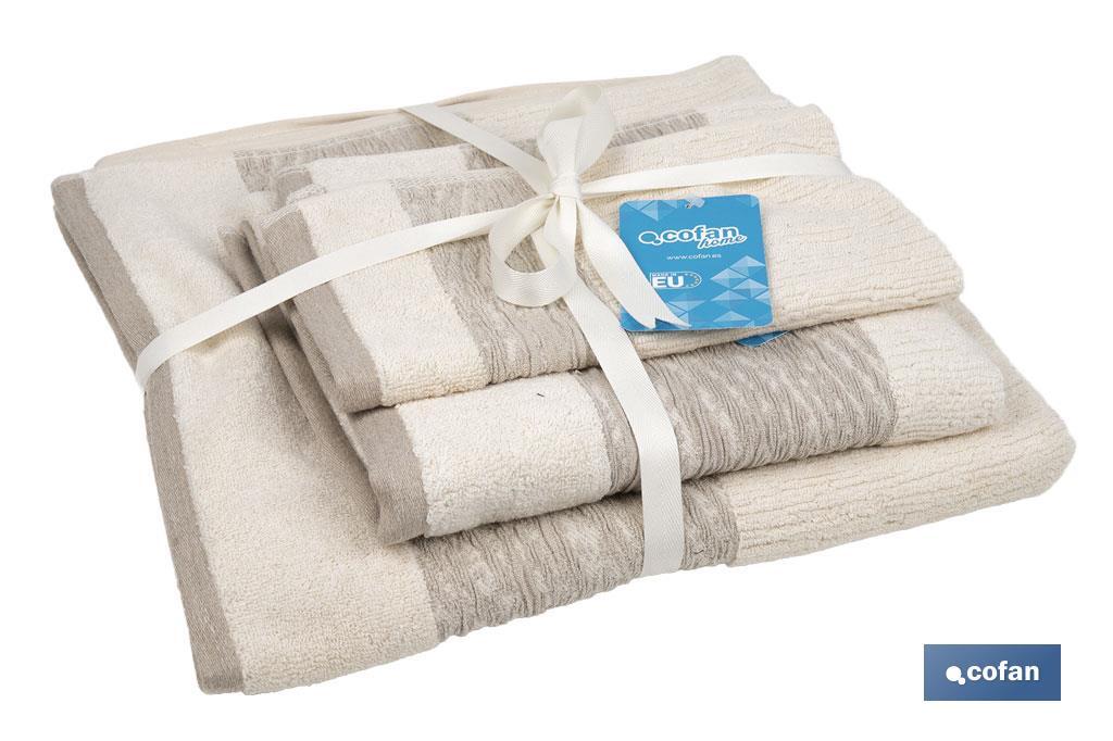 Conjunto de 3 toalhas de cor nature com 600 g/m2 | Gama Alma | Conjunto de toalhas de 95% algodão e 5% linho - Cofan