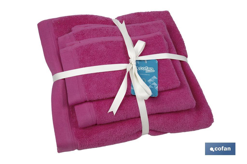 Conjunto de 3 toalhas de cor fúcisa 580 g/m2 | Gama Primavera | Conjunto de toalhas 100% algodão - Cofan