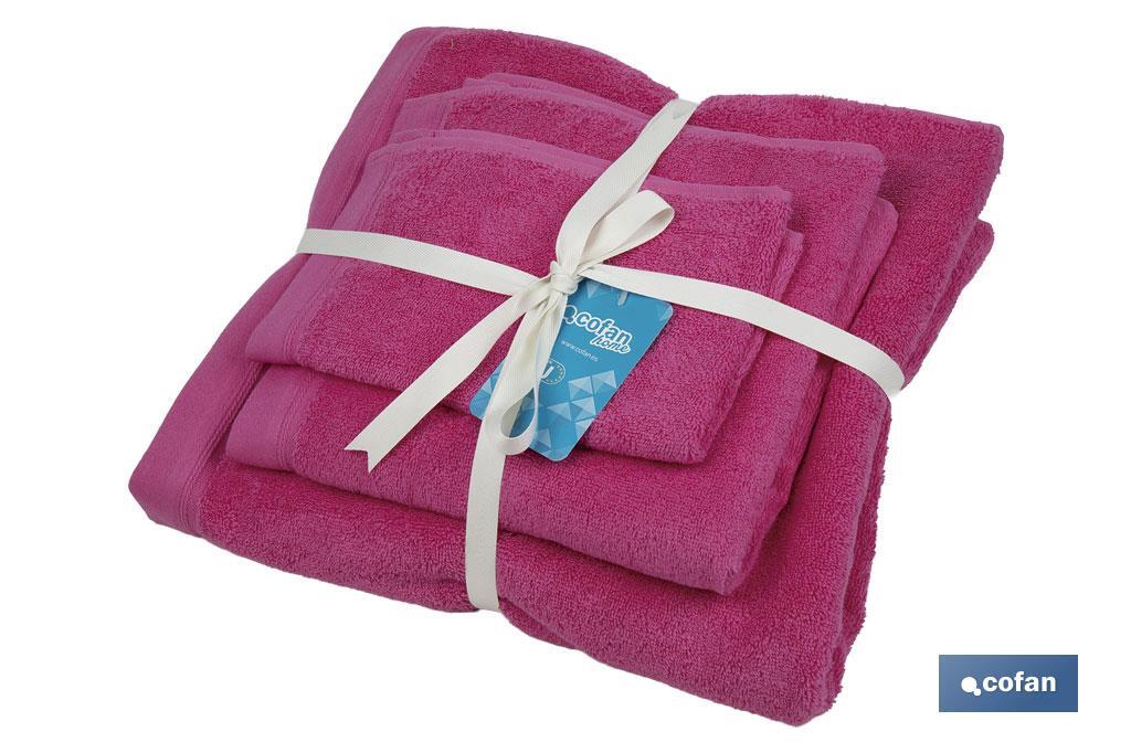 Conjunto de 3 toalhas de cor fúcisa 580 g/m2 | Gama Primavera | Conjunto de toalhas 100% algodão - Cofan