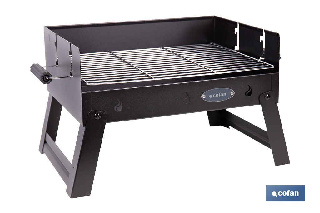 Barbacoa de carbón portátil plegable | Con parrilla cromada | Asas laterales | Compacta y fácil de transportar | Medidas: 45,5 x 34,5 x 31,5 cm - Cofan