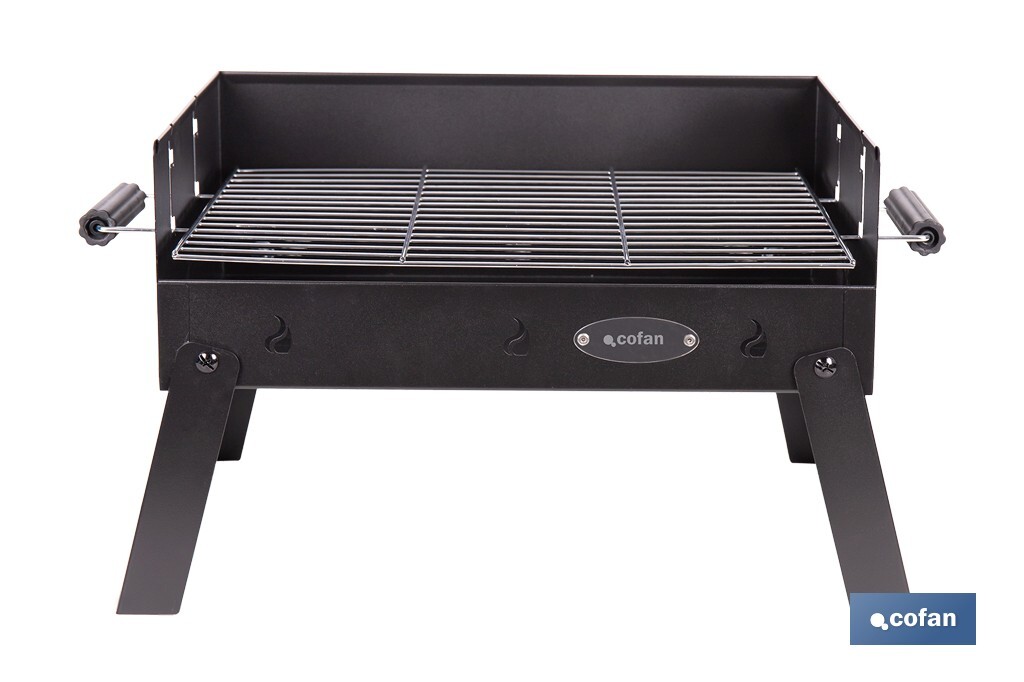 Barbacoa de carbón portátil plegable | Con parrilla cromada | Asas laterales | Compacta y fácil de transportar | Medidas: 45,5 x 34,5 x 31,5 cm - Cofan