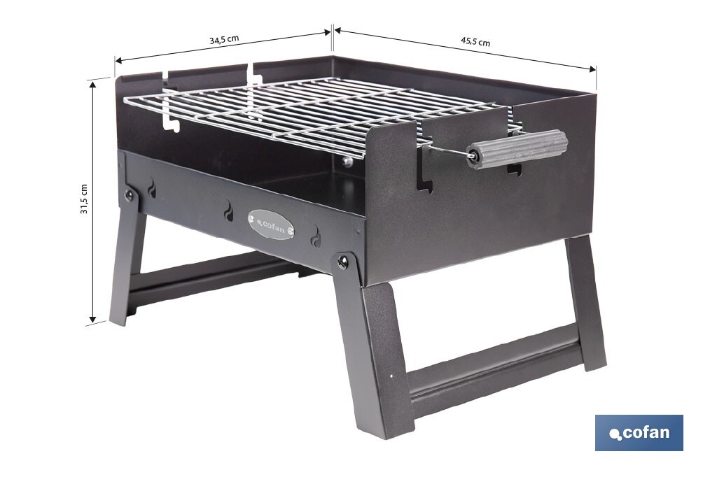 Barbacoa de carbón portátil plegable | Con parrilla cromada | Asas laterales | Compacta y fácil de transportar | Medidas: 45,5 x 34,5 x 31,5 cm - Cofan