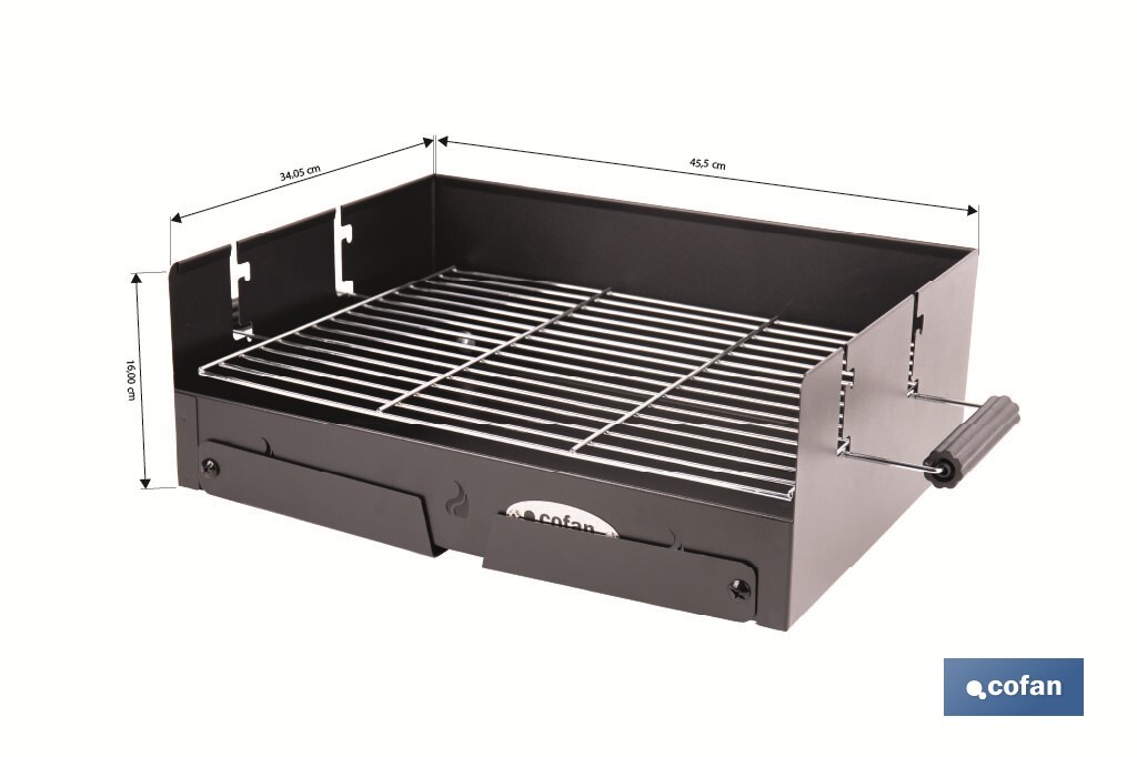 Barbacoa de carbón portátil plegable | Con parrilla cromada | Asas laterales | Compacta y fácil de transportar | Medidas: 45,5 x 34,5 x 31,5 cm - Cofan
