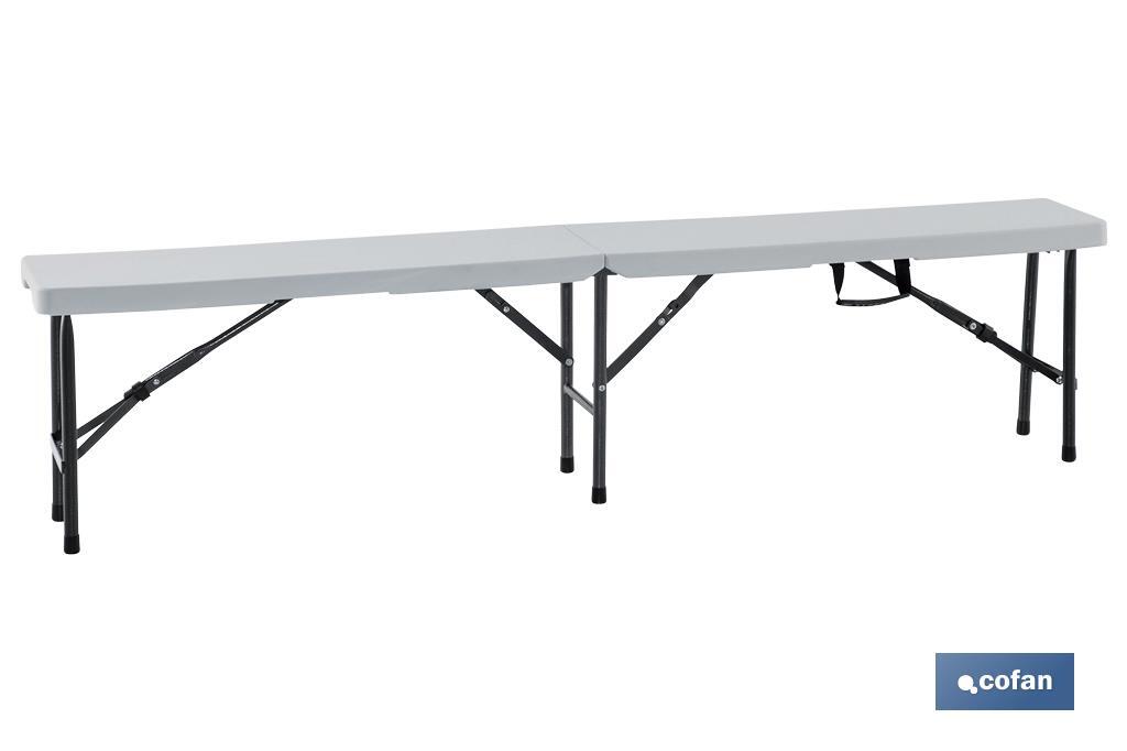 High-density polyethylene folding bench | Steel frame with folding system | With carrying handle | Safety lock - Cofan
