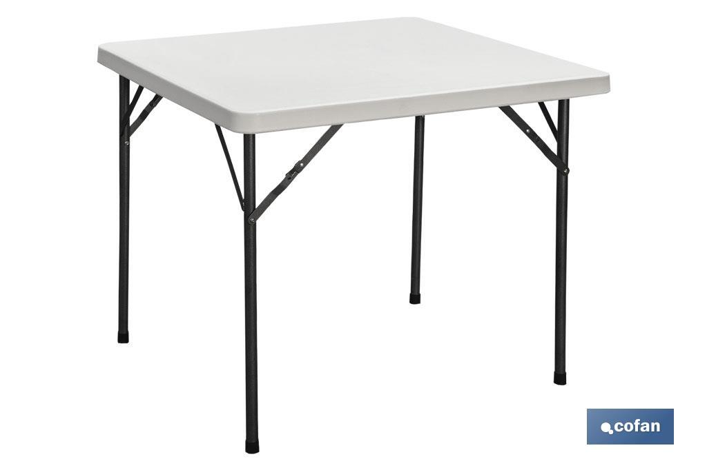Mesa quadrada dobrável de cor branca | Peso máximo: 120 kg | Adequada para 6 pessoas | Dimensões aberta: 88 x 88 x 74 cm  - Cofan