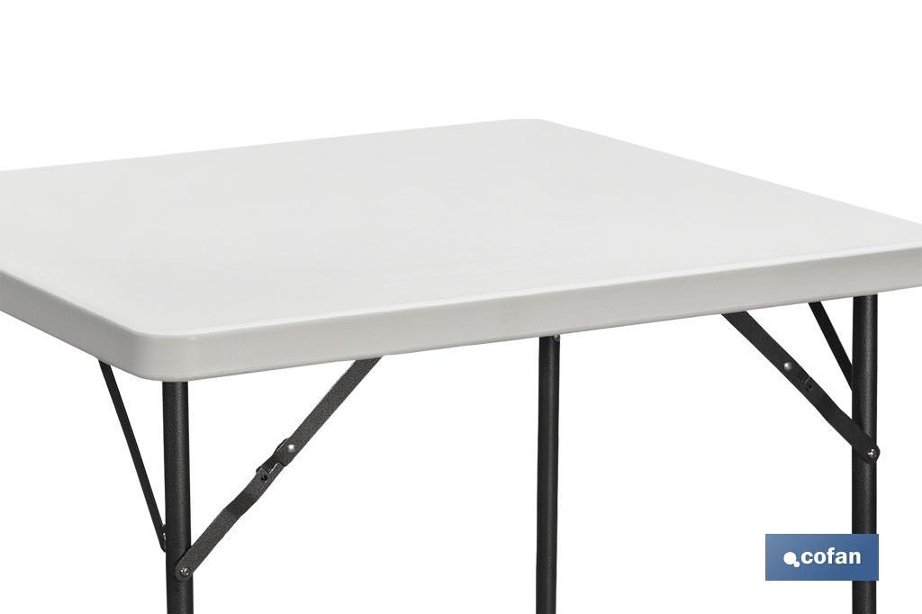 Mesa quadrada dobrável de cor branca | Peso máximo: 120 kg | Adequada para 6 pessoas | Dimensões aberta: 88 x 88 x 74 cm  - Cofan