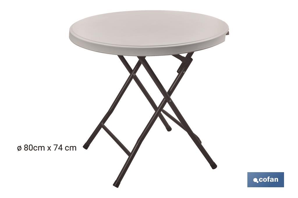 Mesa redonda dobrável de cor branca | Peso máximo: 120 kg | Adequada para 6 pessoas | Dimensões: Ø88 x 74 cm  - Cofan