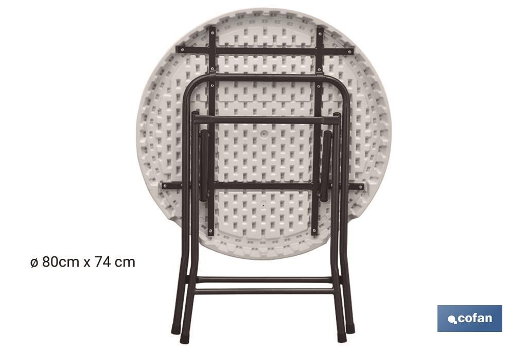Mesa redonda dobrável de cor branca | Peso máximo: 120 kg | Adequada para 6 pessoas | Dimensões: Ø88 x 74 cm  - Cofan