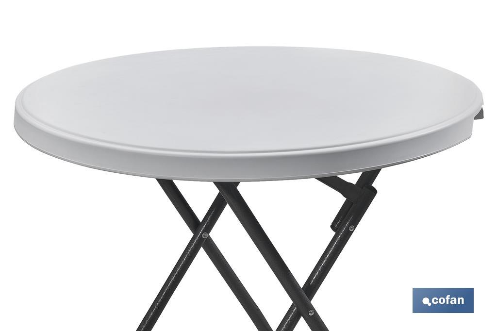 Mesa plegable redonda de color blanco | Peso máximo: 120 kg | Adecuada para 6 personas | Medidas abierta: Ø88 x 74 cm - Cofan