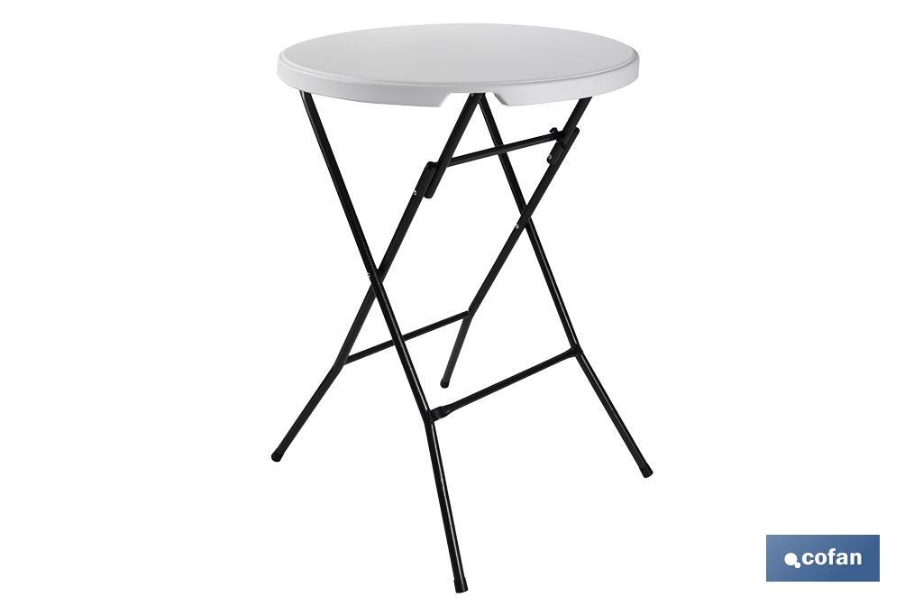 Mesa alta redonda dobrável de cor branca | Adequada para utilização no interior e no exterior | Dimensões: Ø80 x 110 cm  - Cofan
