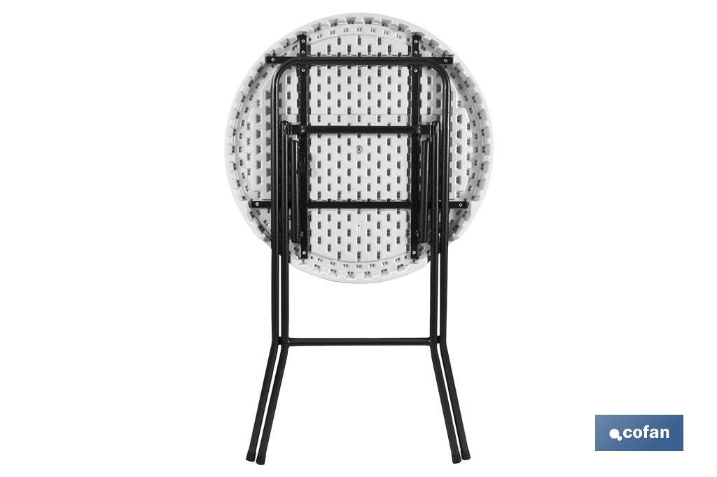 Mesa alta redonda dobrável de cor branca | Adequada para utilização no interior e no exterior | Dimensões: Ø80 x 110 cm  - Cofan