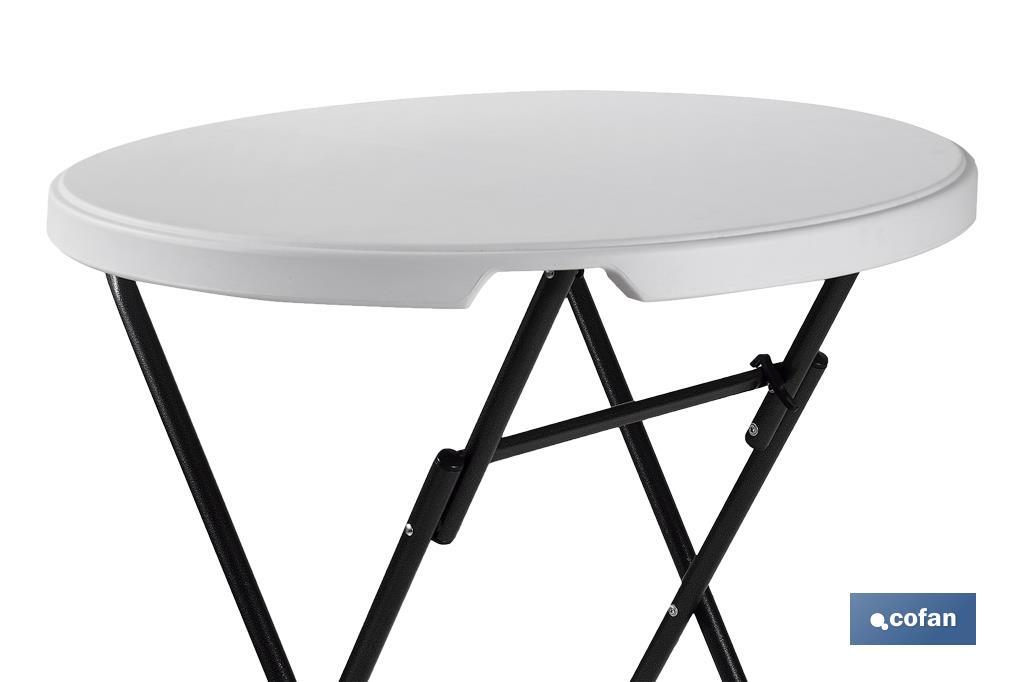 Mesa alta redonda dobrável de cor branca | Adequada para utilização no interior e no exterior | Dimensões: Ø80 x 110 cm  - Cofan