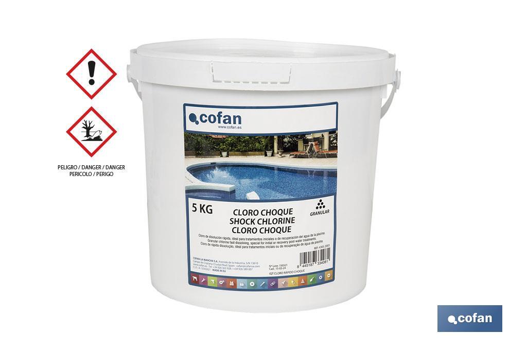 Cloro choque para piscinas | Granulado para disolver | Envases de 5 kilos - Cofan