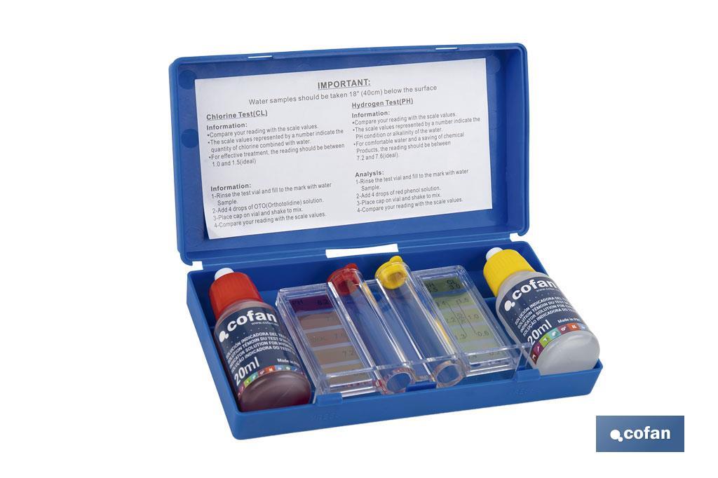 Kit con test de cloro y pH para piscinas | Medidor y analizador de agua - Cofan