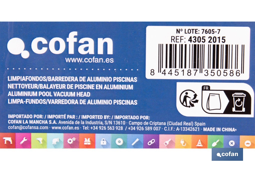 Nettoyeur pour Piscines | Brosse de fond Fabriquée en Aluminium - Cofan