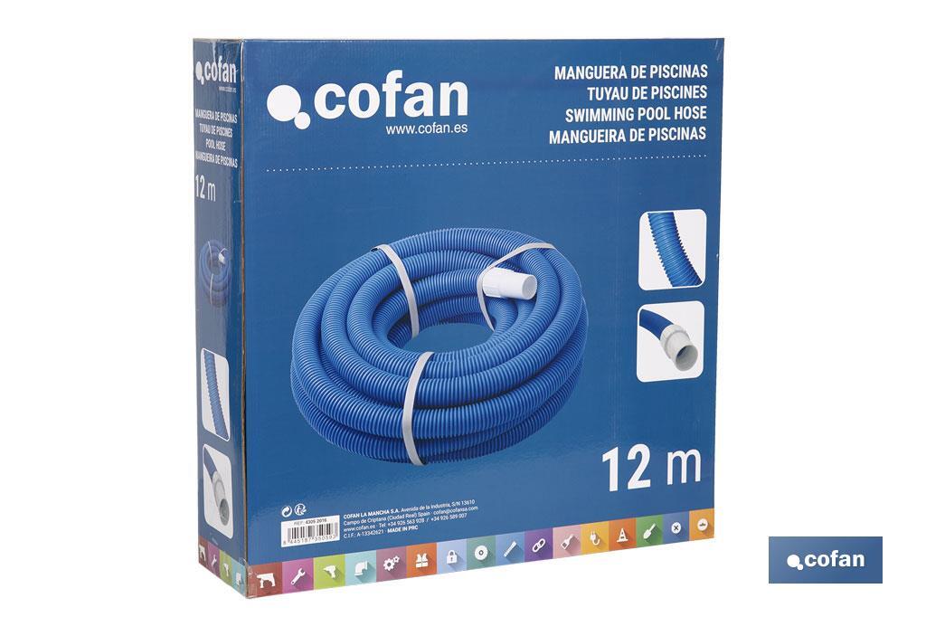 Manguera Autoflotante para Piscina Azul | Con Ø 3,8 cm de diámetro y 12 metros | Con 2 terminales - Cofan