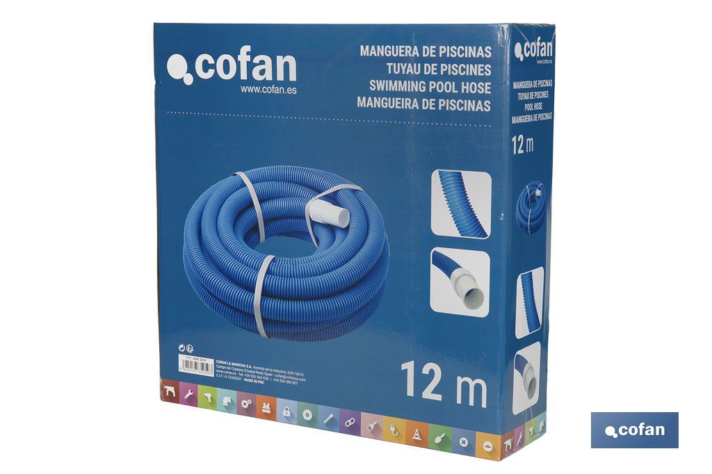 Manguera Autoflotante para Piscina Azul | Con Ø 3,8 cm de diámetro y 12 metros | Con 2 terminales - Cofan
