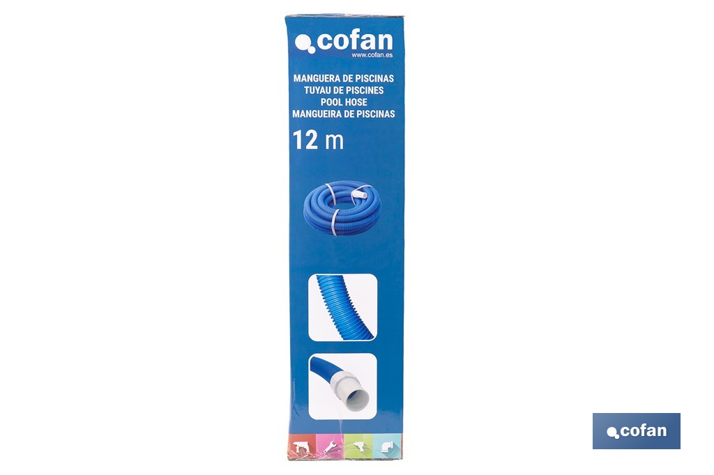 Tuyau de piscine flottant bleu | Avec un diamètre de Ø 3,8 cm et 12 mètres | Avec 2 terminaux - Cofan
