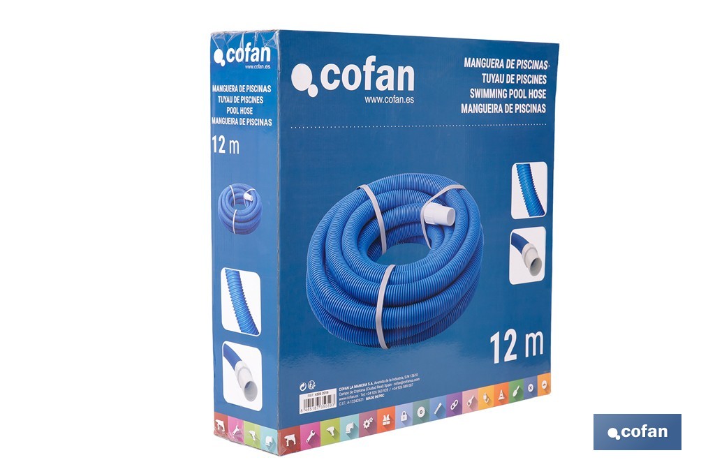 Tuyau de piscine flottant bleu | Avec un diamètre de Ø 3,8 cm et 12 mètres | Avec 2 terminaux - Cofan