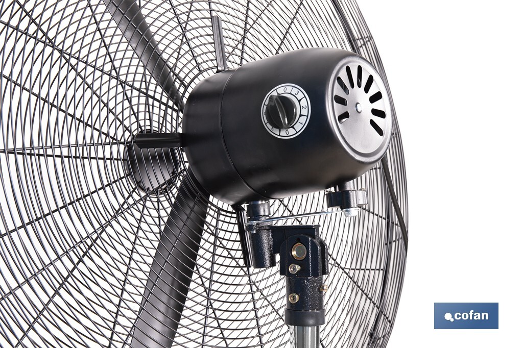 Ventilador industrial de pie con 3 velocidades en color negro | Potencia: 200 W | Gran caudal de aire | Oscilación 80° | Medidas: 81 x 81 x 189 cm - Cofan
