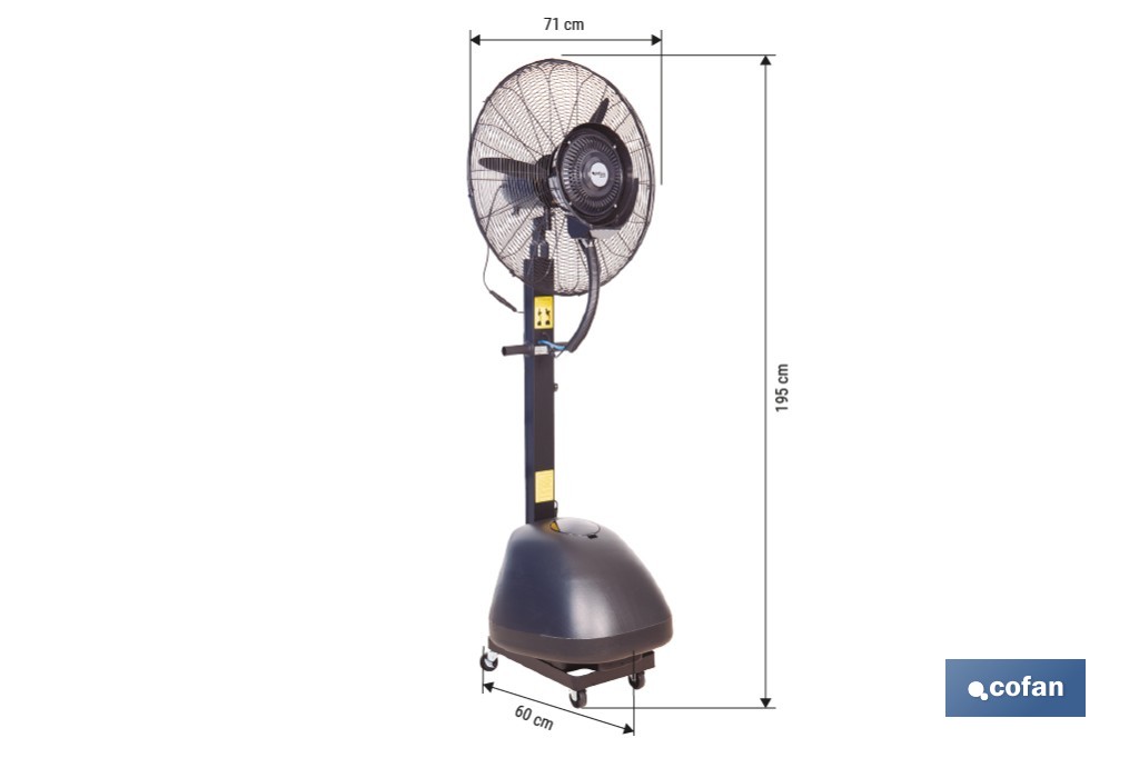 Ventilador industrial de pie con nebulizador | Depósito de 48 litros, 3 velocidades | Oscilación 90° y 3 aspas de aluminio - Cofan