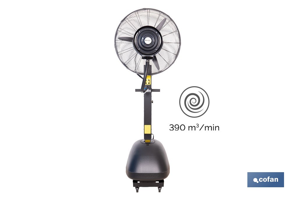 Ventilador industrial de pie con nebulizador | Depósito de 48 litros, 3 velocidades | Oscilación 90° y 3 aspas de aluminio - Cofan
