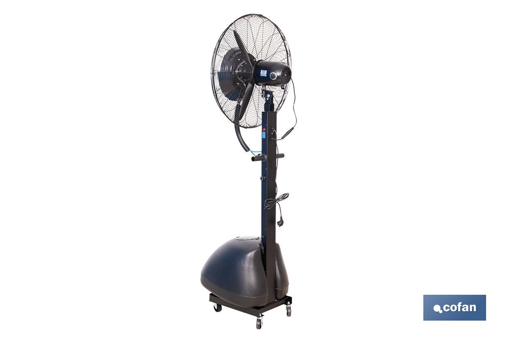 Ventilador industrial de pie con nebulizador | Depósito de 48 litros, 3 velocidades | Oscilación 90° y 3 aspas de aluminio - Cofan