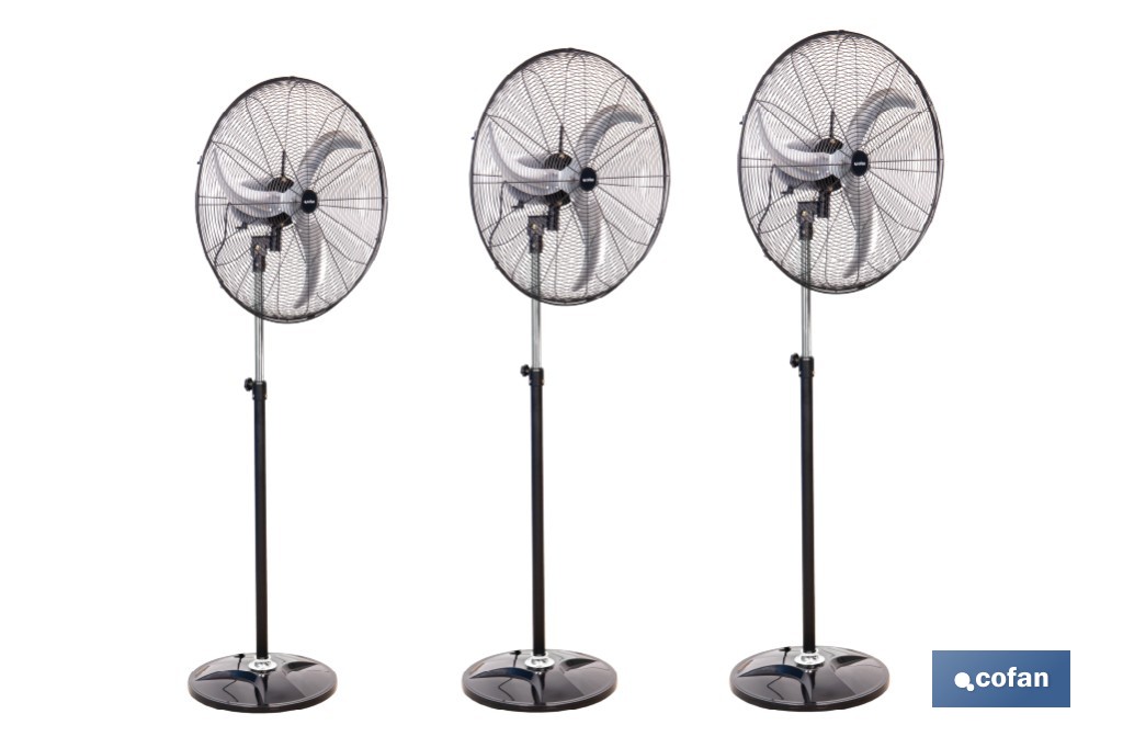 Ventilador de pie industrial con 3 velocidades | 3 aspas de aluminio, función de oscilación | Disponible en diferentes medidas y potencias - Cofan