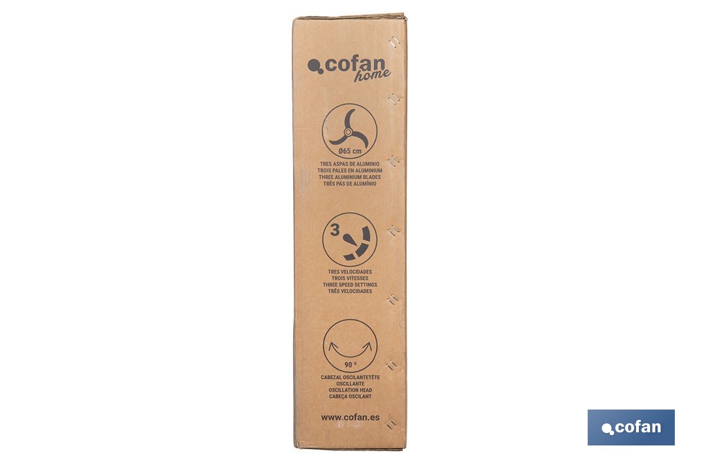 Ventilador de pie industrial con 3 velocidades | 3 aspas de aluminio, función de oscilación | Disponible en diferentes medidas y potencias - Cofan