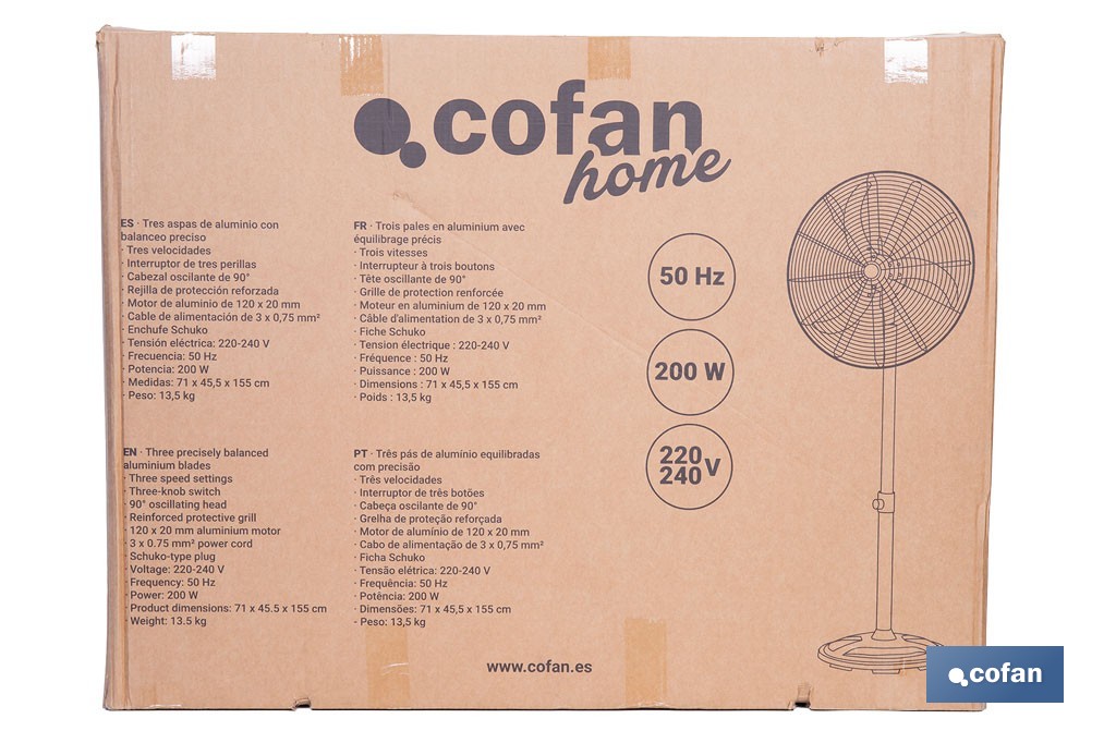 Ventilador de pie industrial con 3 velocidades | 3 aspas de aluminio, función de oscilación | Disponible en diferentes medidas y potencias - Cofan