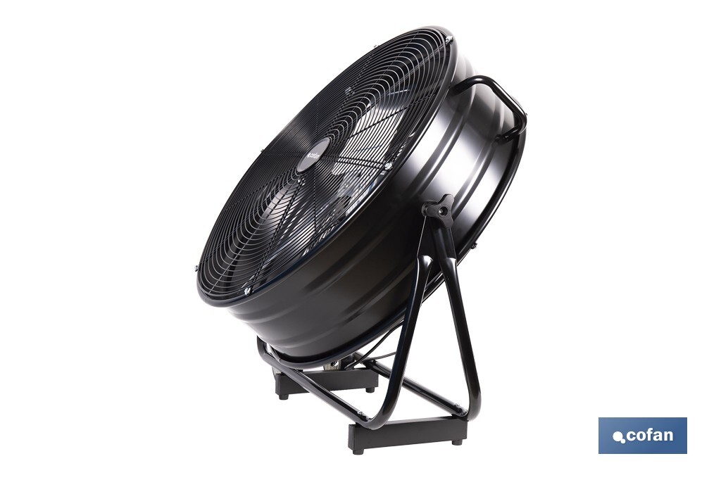 Ventilador industrial de suelo con 3 velocidades | Potencia: 250 W | Color: negro | Ángulo ajustable | Con ruedas y asa metálica | Medidas: 75 x 26 x 76 cm - Cofan