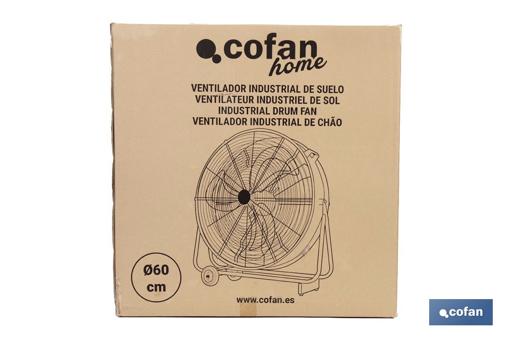 Ventilador industrial de suelo con 3 aspas | Potente motor con varias velocidades | Disponible en diferentes medidas y potencias - Cofan