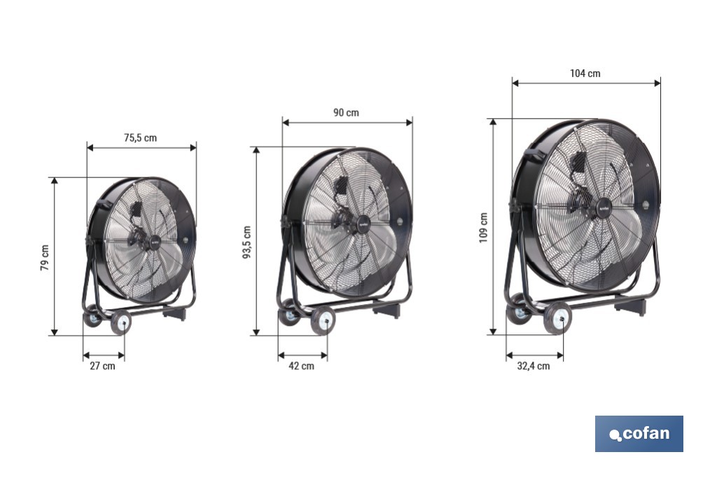 Ventilador industrial de suelo con 3 aspas | Potente motor con varias velocidades | Disponible en diferentes medidas y potencias - Cofan