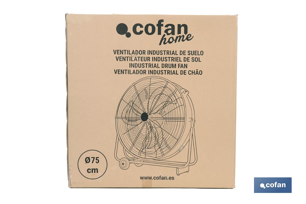 Ventilador industrial de suelo con 3 aspas | Potente motor con varias velocidades | Disponible en diferentes medidas y potencias - Cofan