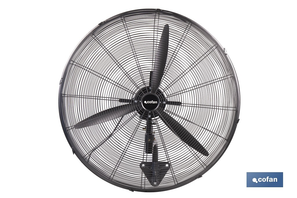 Ventilador industrial de pared con 3 velocidades | Potencia: 200 W | Color: negro | Oscilación 80° | Fácil instalación | Medidas: 81 x 81 x 88 cm - Cofan