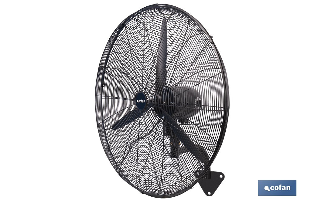 Ventilador industrial de pared con 3 velocidades | Potencia: 200 W | Color: negro | Oscilación 80° | Fácil instalación | Medidas: 81 x 81 x 88 cm - Cofan