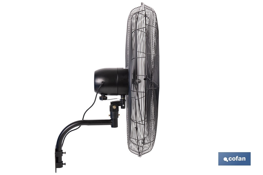 Ventilador industrial de pared con 3 velocidades | Potencia: 200 W | Color: negro | Oscilación 80° | Fácil instalación | Medidas: 81 x 81 x 88 cm - Cofan