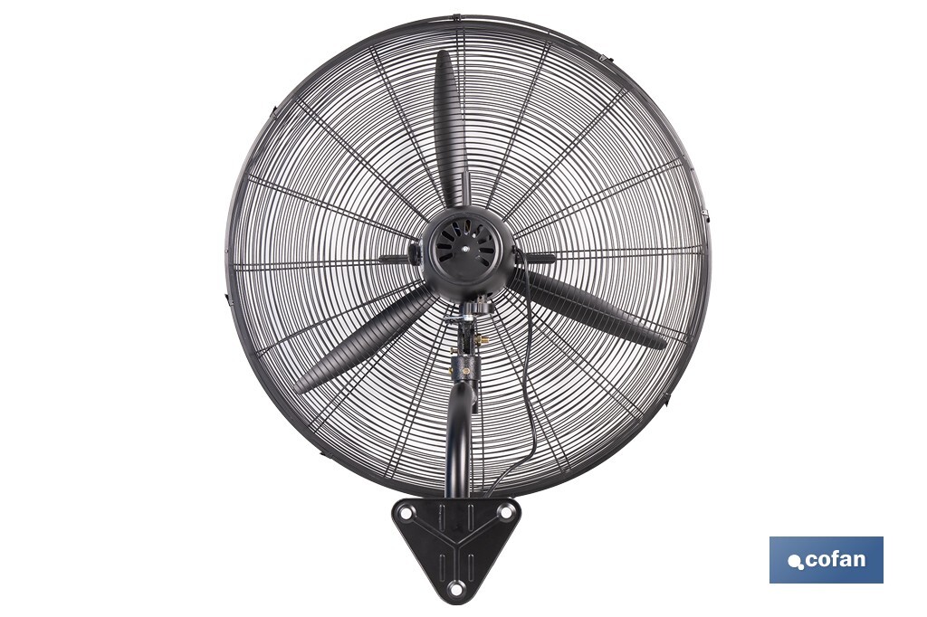 Ventilador industrial de pared con 3 velocidades | Potencia: 200 W | Color: negro | Oscilación 80° | Fácil instalación | Medidas: 81 x 81 x 88 cm - Cofan