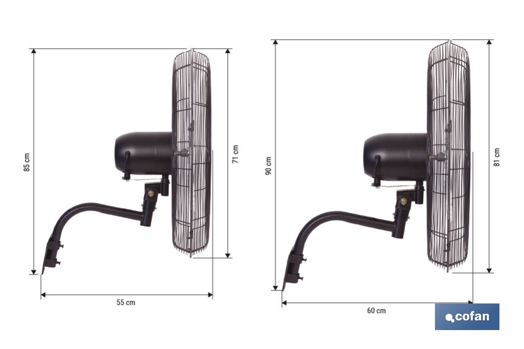 Ventilador de pared industrial con 3 velocidades | 3 aspas de aluminio, función de oscilación | Disponible en diferentes medidas y potencias - Cofan