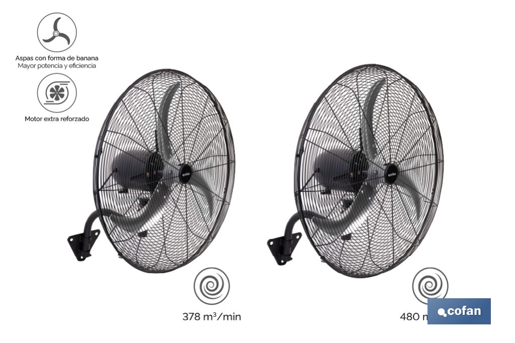 Ventilador de pared industrial con 3 velocidades | 3 aspas de aluminio, función de oscilación | Disponible en diferentes medidas y potencias - Cofan