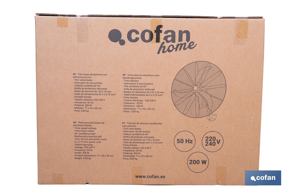Ventilador de pared industrial con 3 velocidades | 3 aspas de aluminio, función de oscilación | Disponible en diferentes medidas y potencias - Cofan