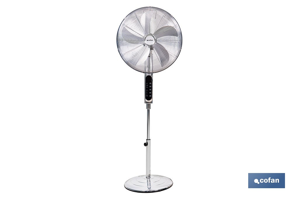 Ventilador de pie de 70 W con mando a distancia y 5 aspas | 3 velocidades, función oscilación, temporizador, 3 modos de ventilación | Disponible en diferentes colores - Cofan