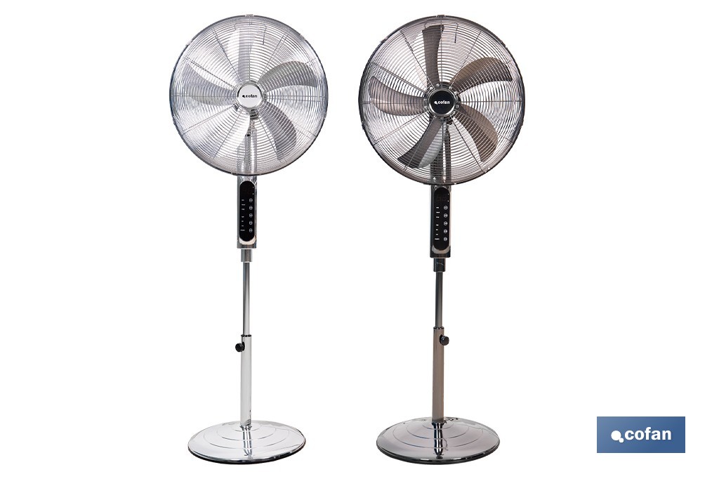Ventilador de pie de 70 W con mando a distancia y 5 aspas | 3 velocidades, función oscilación, temporizador, 3 modos de ventilación | Disponible en diferentes colores - Cofan