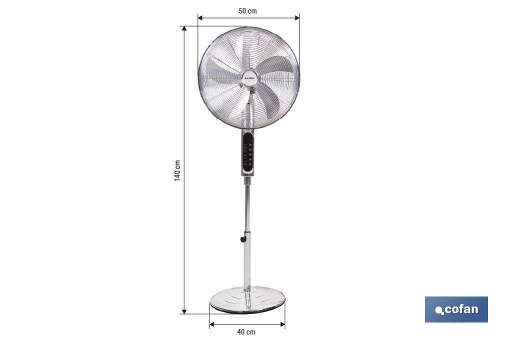 Ventilador de pie de 70 W con mando a distancia y 5 aspas | 3 velocidades, función oscilación, temporizador, 3 modos de ventilación | Disponible en diferentes colores - Cofan