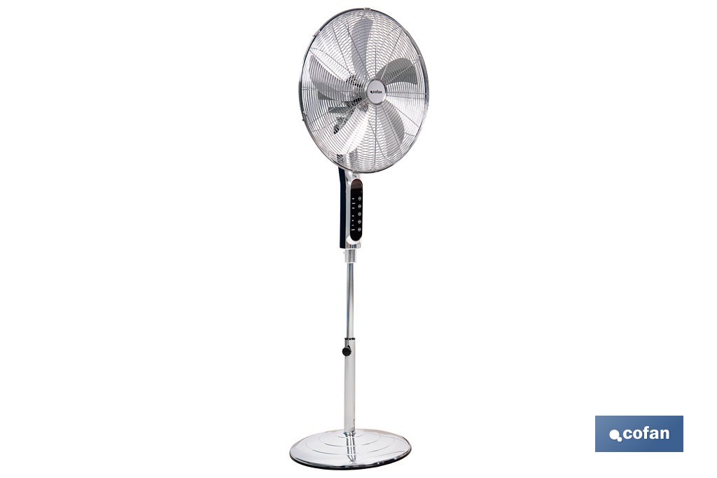 Ventilador de pie de 70 W con mando a distancia y 5 aspas | 3 velocidades, función oscilación, temporizador, 3 modos de ventilación | Disponible en diferentes colores - Cofan