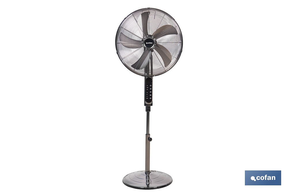 Ventilador de pie de 70 W con mando a distancia y 5 aspas | 3 velocidades, función oscilación, temporizador, 3 modos de ventilación | Disponible en diferentes colores - Cofan