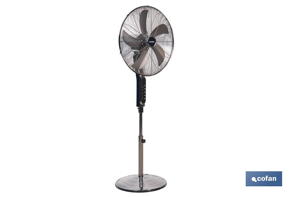 Ventilador de pie de 70 W con mando a distancia y 5 aspas | 3 velocidades, función oscilación, temporizador, 3 modos de ventilación | Disponible en diferentes colores - Cofan